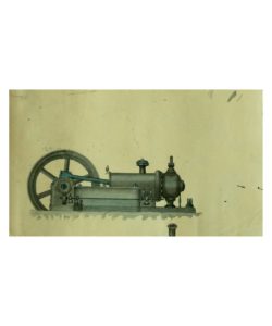Acuarela original de maquinaria en color obscuro sobre pequeña sección de papel heliográfico